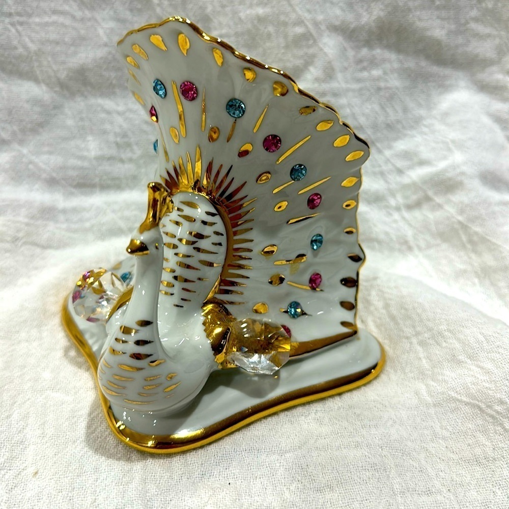 Vtg Capodimonte Porcelain Peacock w/ Swarovski Crystals MINT